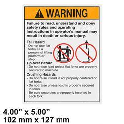 DECAL WARNING FLAT FORK SAFETY (Genie GN32718GT)