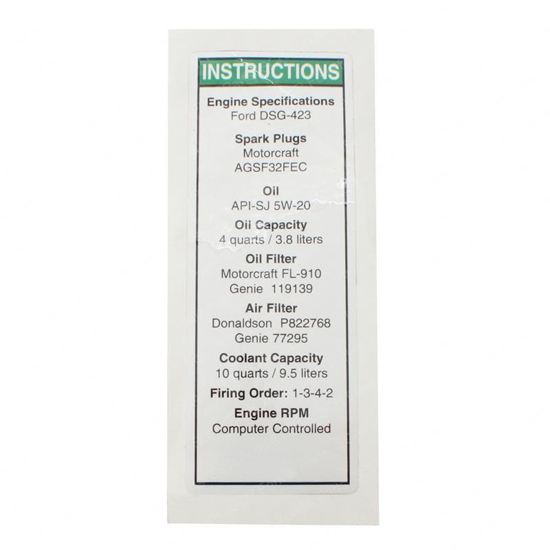 DECAL FORD ENGINE SPEC DSG423 JL114169GN jl114169gn product image