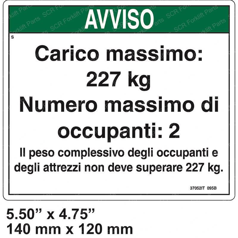 DECAL NOTICE MAX LOAD 500 LBS GN37052IT gn37052it product image