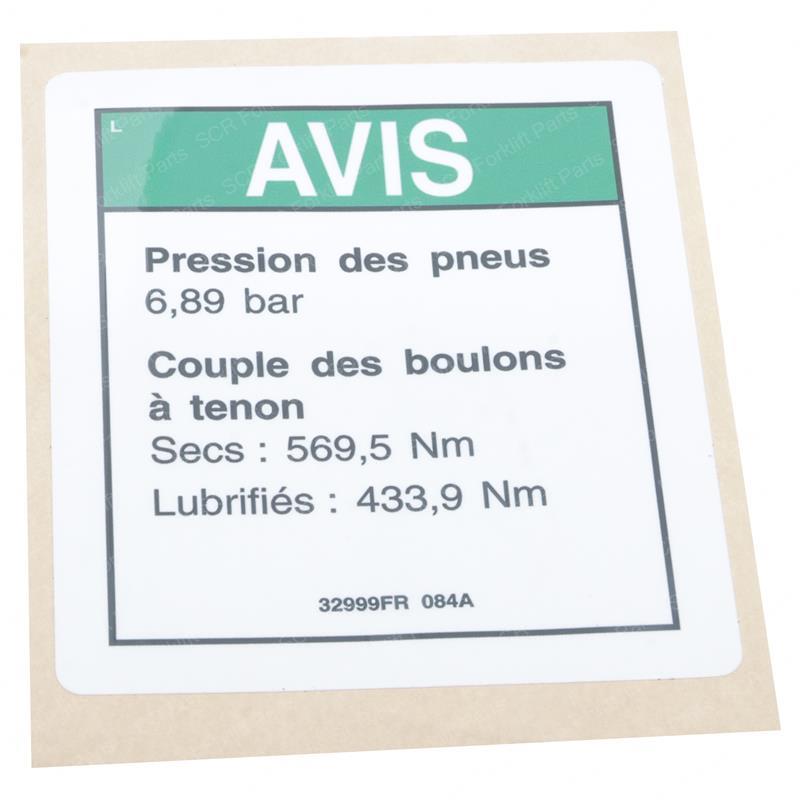DECAL NOTCE TIRE PRESSURE GN32999FRGT gn32999frgt product image