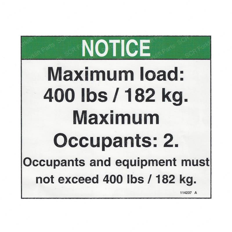 DECAL NOTICE MAX CAP 400 LBS GN114237 gn114237 product image