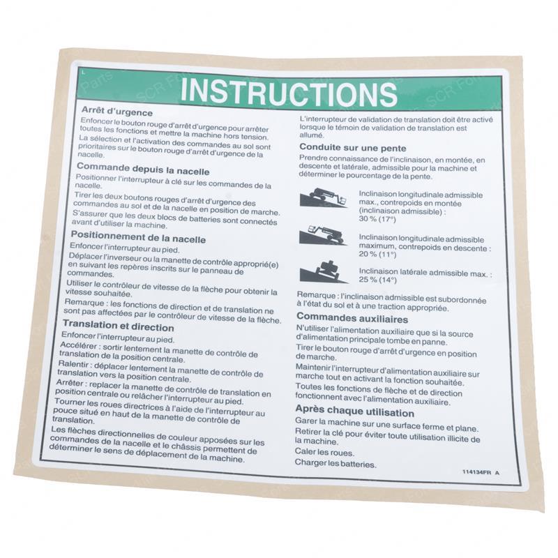 DECAL-OP INST.-PLATFORM GN114134FR gn114134fr product image