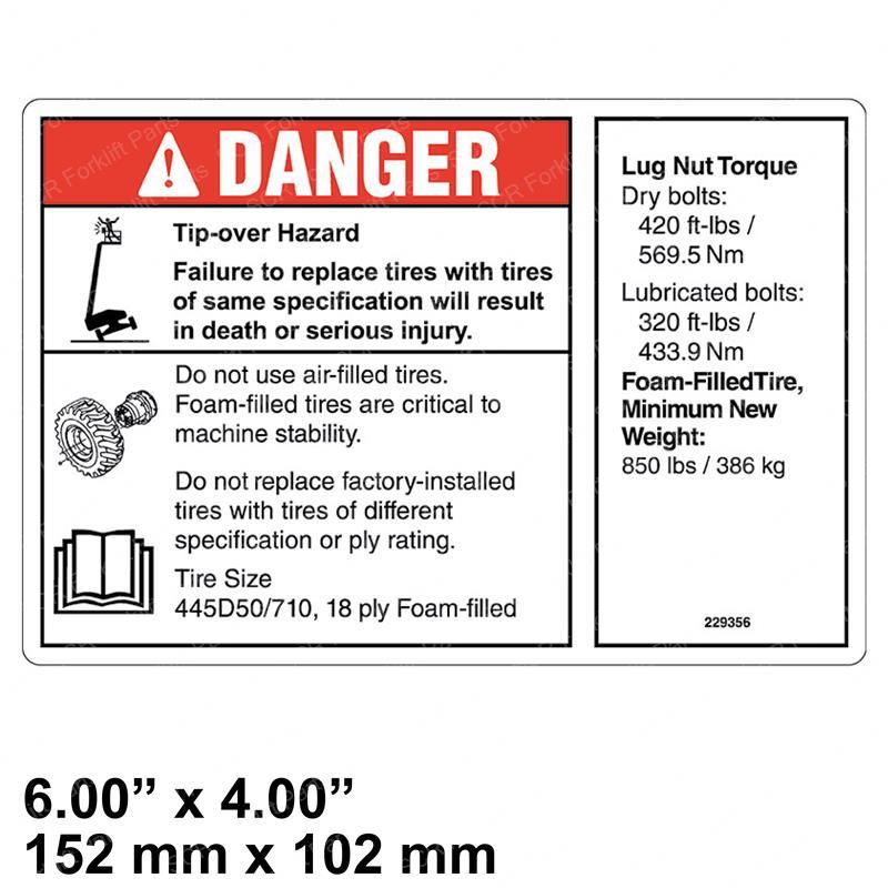 DECAL-DANGER/NOTICE-TIRE SPECS GN229356GT gn229356gt product image