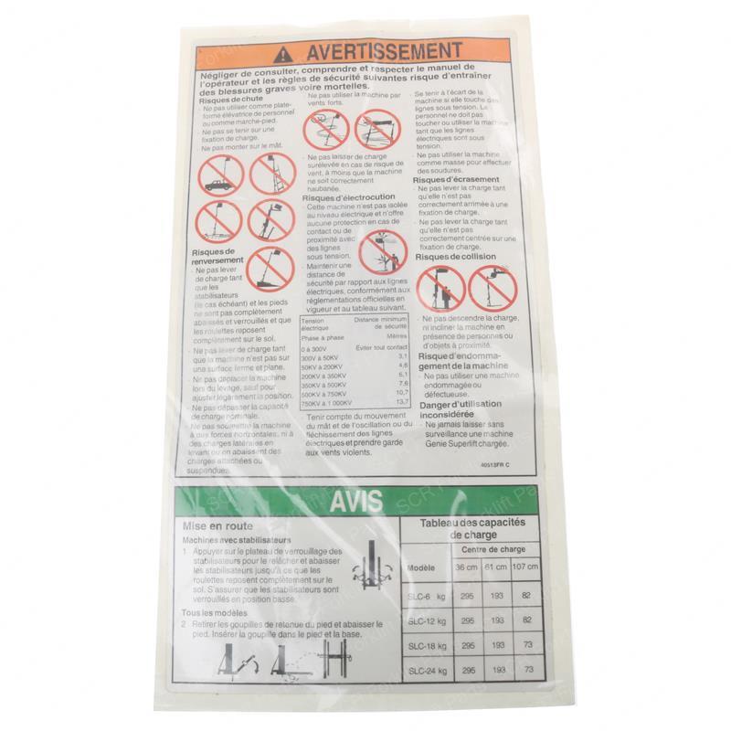 DECAL WARNING/SAFETY-SLC GN40513FR gn40513fr product image