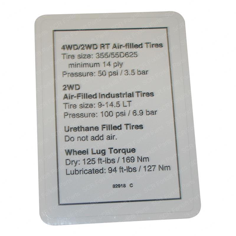DECAL - NOTICE TIRE SPECS GN82918GT gn82918gt product image