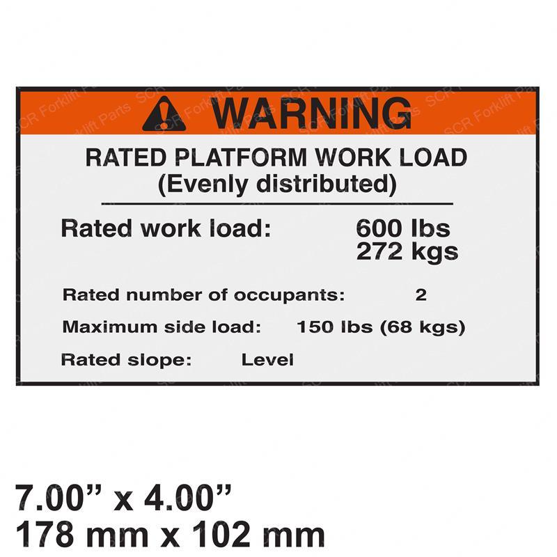 DECAL - RATED LOAD 600LBS GN181320 gn181320 product image