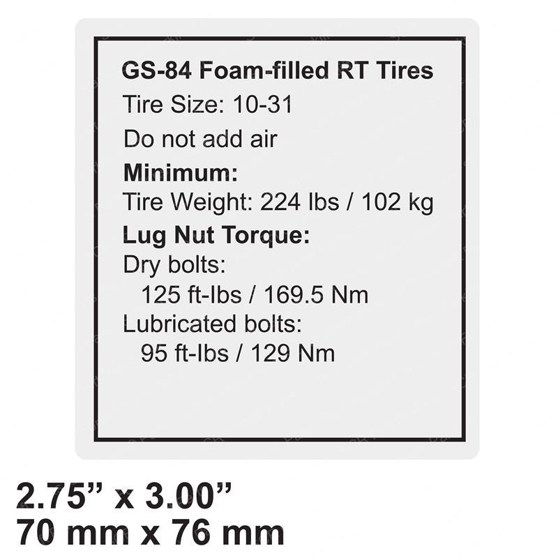DECAL NOTICE TIRE SPECS GN82215GT gn82215gt product image