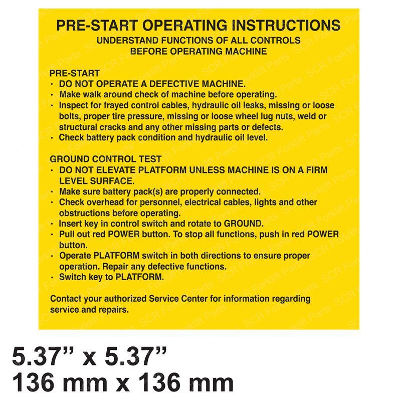 DECAL - PRE START OPER. INSTR. GN18684GT gn18684gt product image