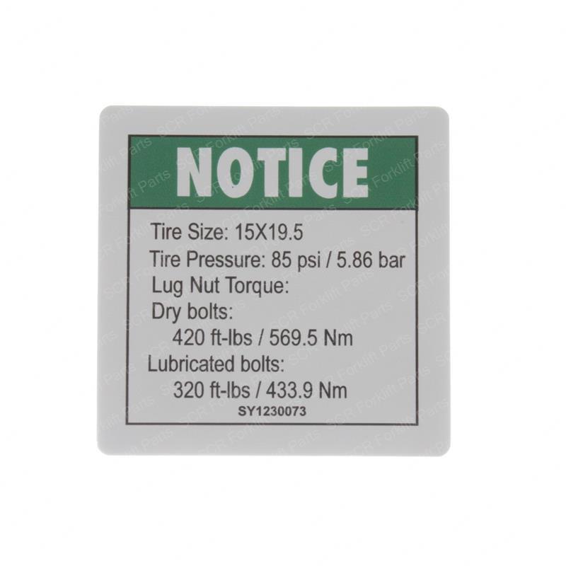 DECAL - NOTICE TIRE PRESSURE GN33973GT gn33973gt product image