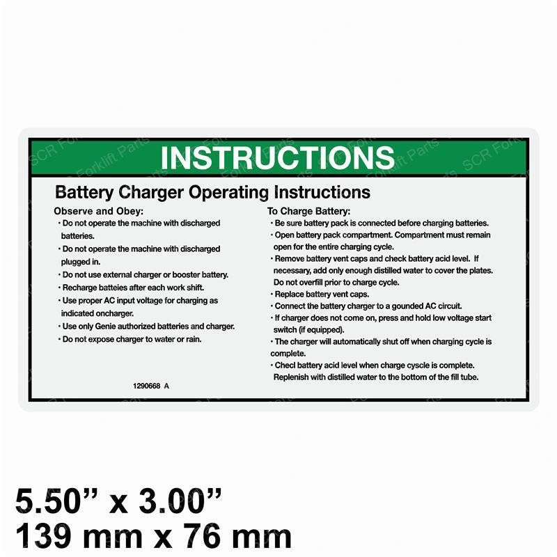 DECAL - OP INSTRUCTION CHARGER GN1290668GT gn1290668gt product image