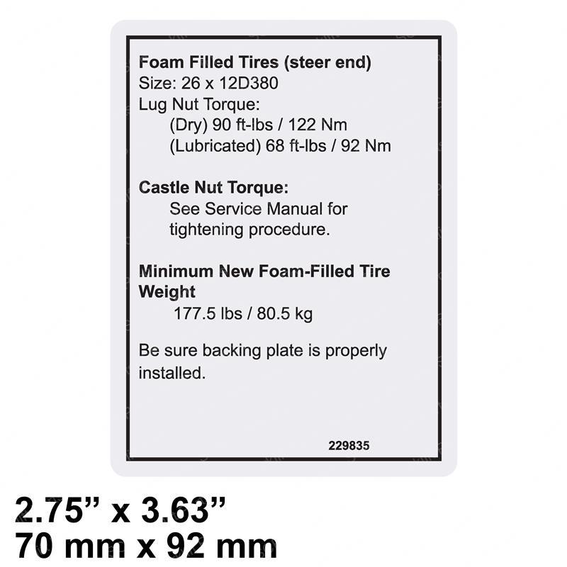 DECAL - NOTICE TIRE SPECS GN229835 gn229835 product image