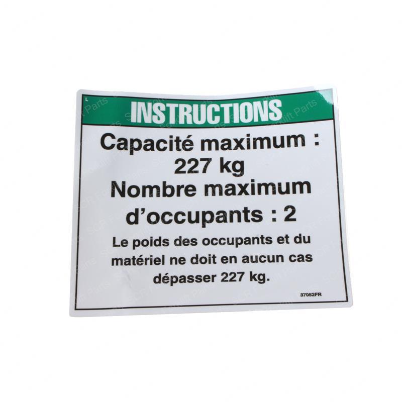 DECAL NOTICE MAX LOAD 500 LBS GN37052FR gn37052fr product image