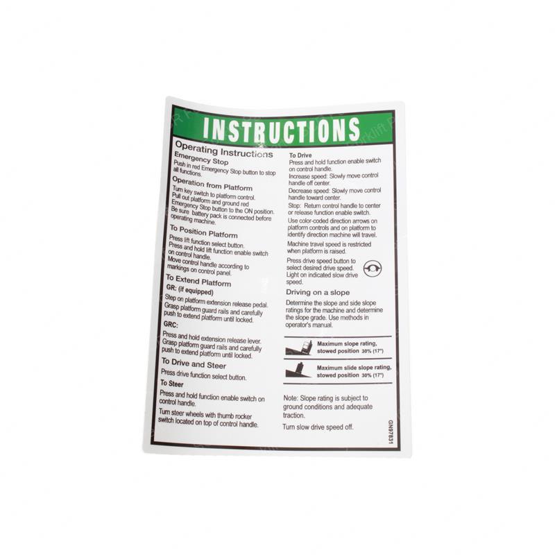 DECAL - OP INST PLATFORM GR JL97831GT jl97831gt product image