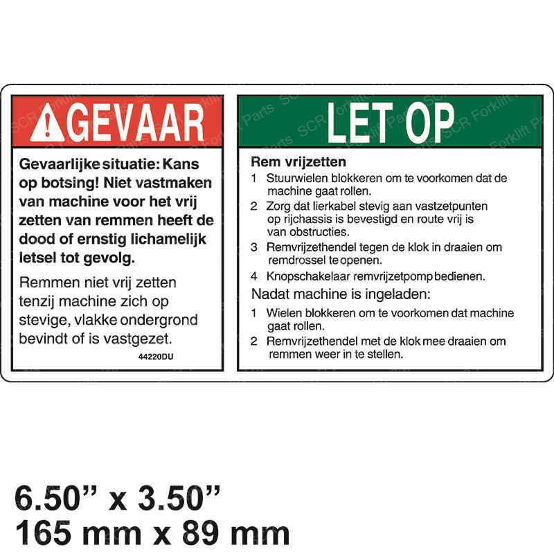 DECAL - DANGER BRAKE REL SAFETY GN44220DUGT gn44220dugt product image