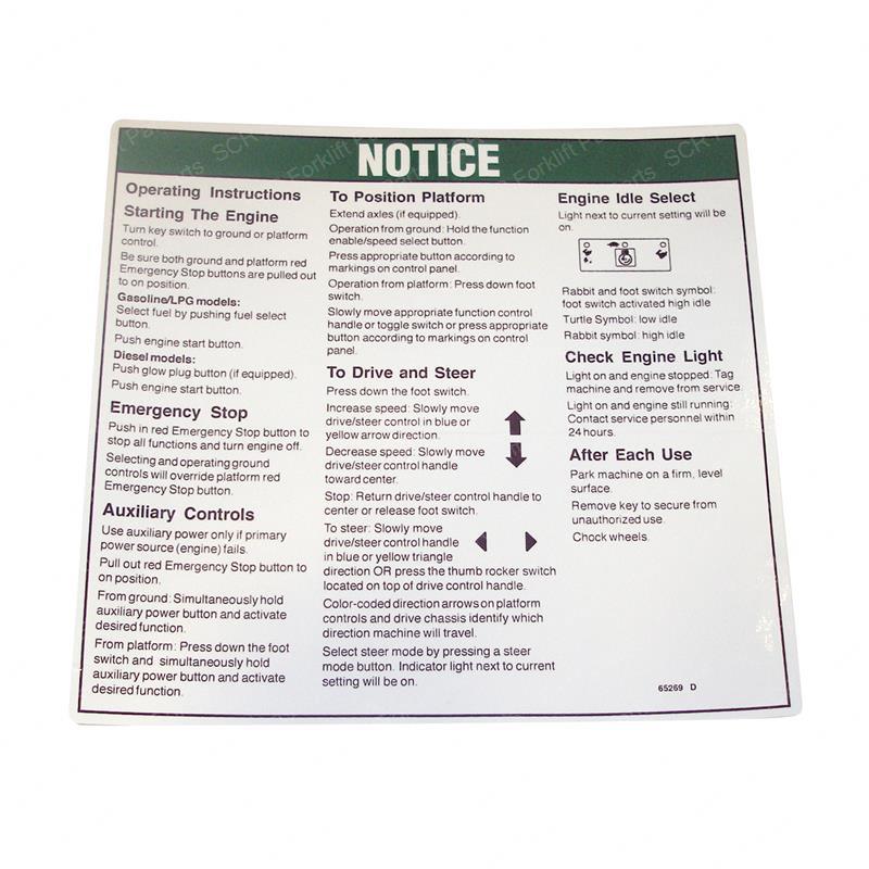 DECAL - NOTICE OPERATING INST GN65269 gn65269 product image