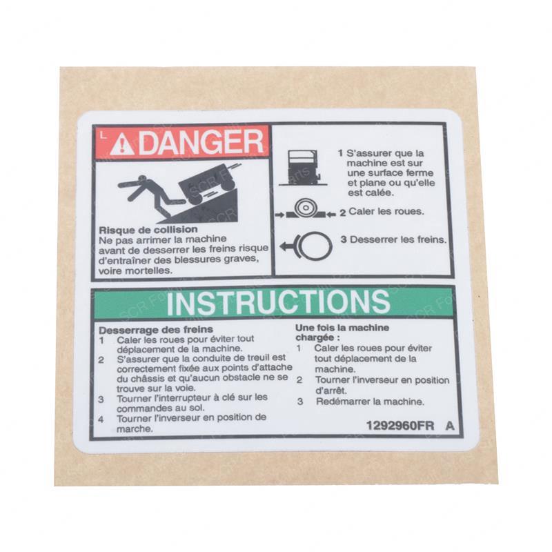 DECAL,DANGER,BRAKE REL GN1292960FRGT gn1292960frgt product image