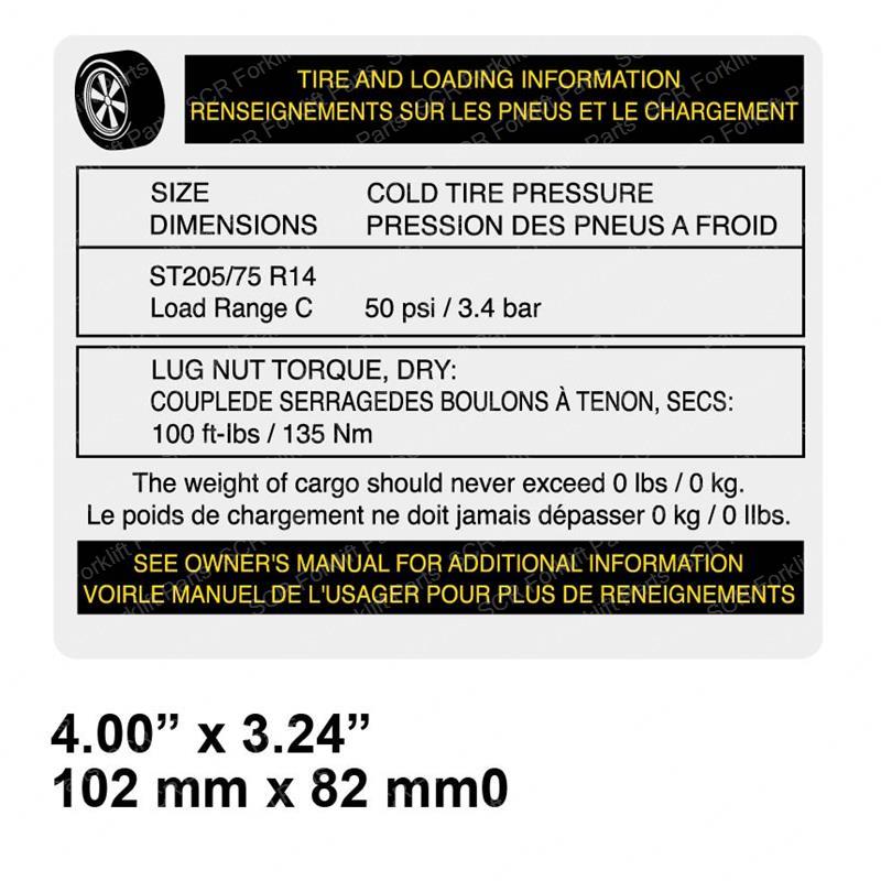 DECAL NOTICE TIRE SPECS TZ34 GN82491 gn82491 product image