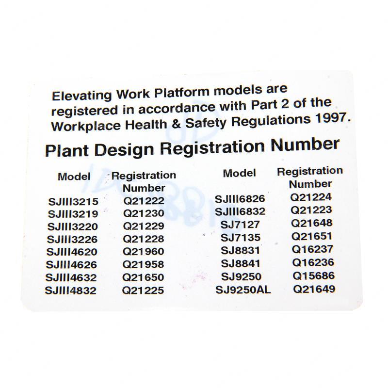 DECAL - PLANT DESIGN REG# CHART SY28-108435 sy28-108435 product image