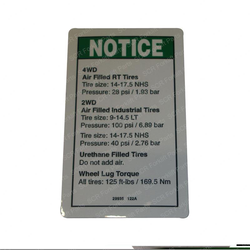 DECAL - NOTICE TIRE PRESS+TORQU GN29935 gn29935 product image