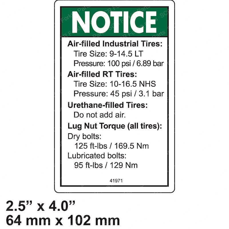 DECAL NOTICE TIRE PRESSURE GN41971 gn41971 product image