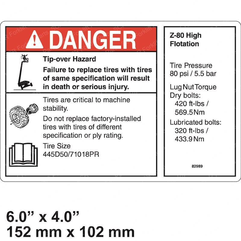 DECAL DANGER/NOTICE TIRES HIF GN82989 gn82989 product image