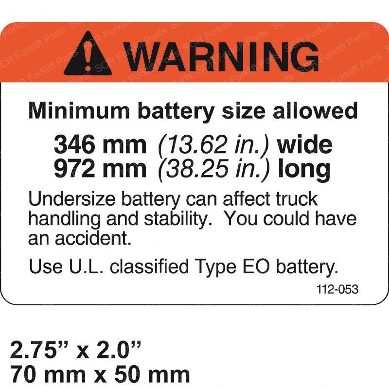 WARNING BATTERY SIZE CR069112-053 cr069112-053 product image