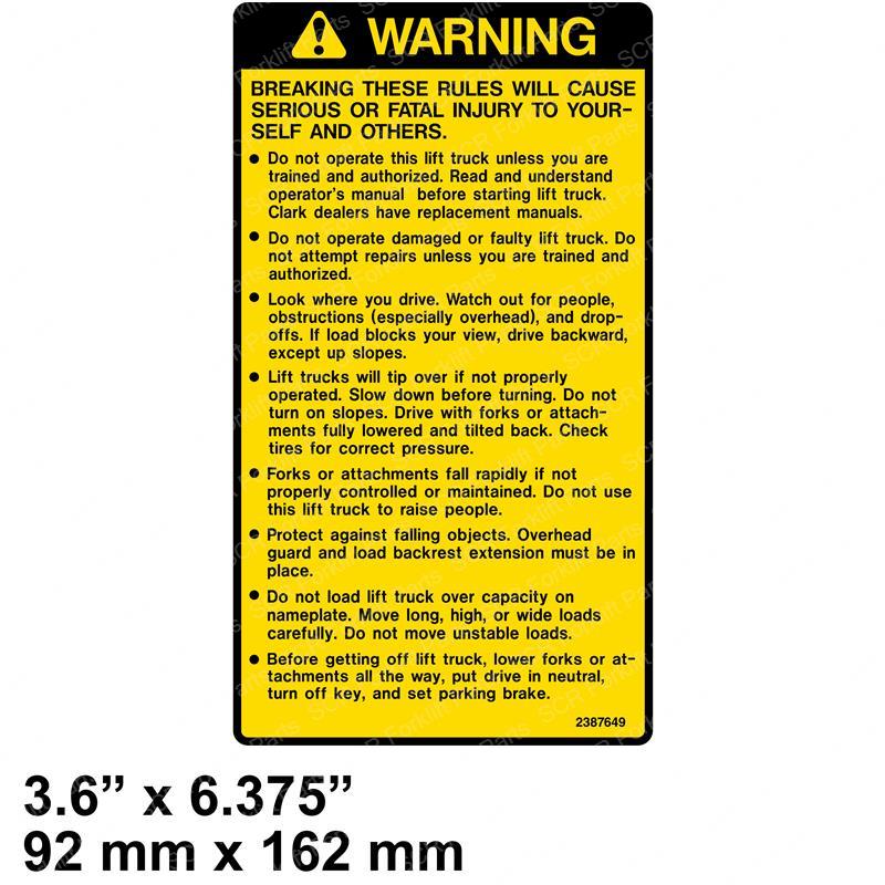 DECAL - SAFETY INSTRUCTIONS CL2387649 cl2387649 product image