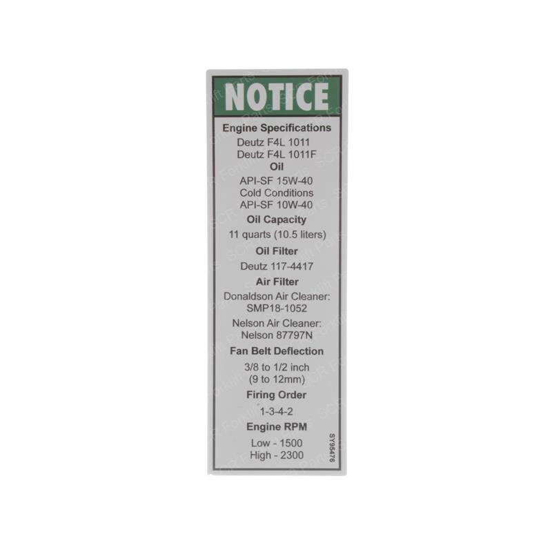 DECAL - ENGINE SPECS GN33986 gn33986 product image