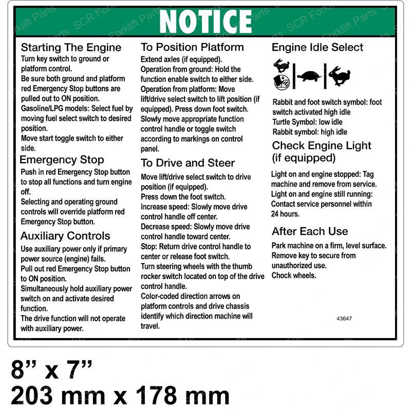 DECAL - OPERATION INSTUCTIONS JL43647GT jl43647gt product image