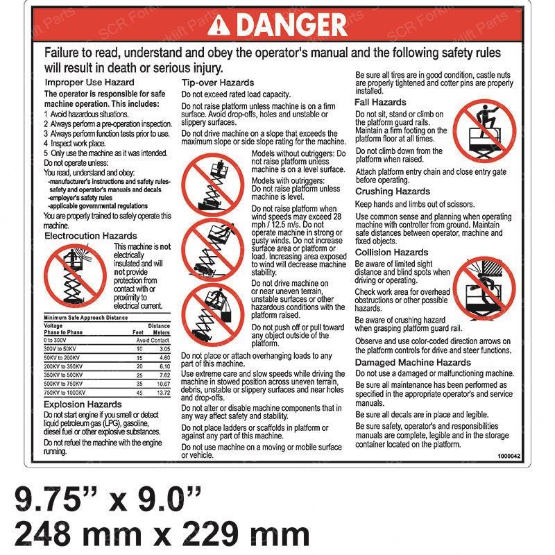 DECAL - DANGER GENERAL SAFETY JLGN1000042GT jlgn1000042gt product image