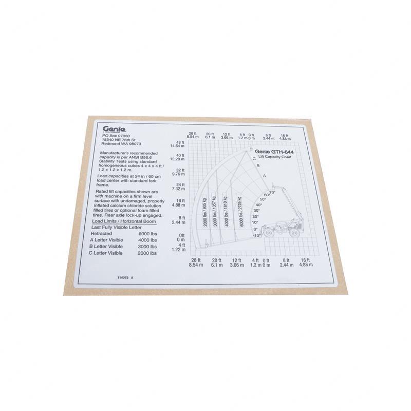 DECAL LOAD CHART GTH-644 GN114073GT gn114073gt product image