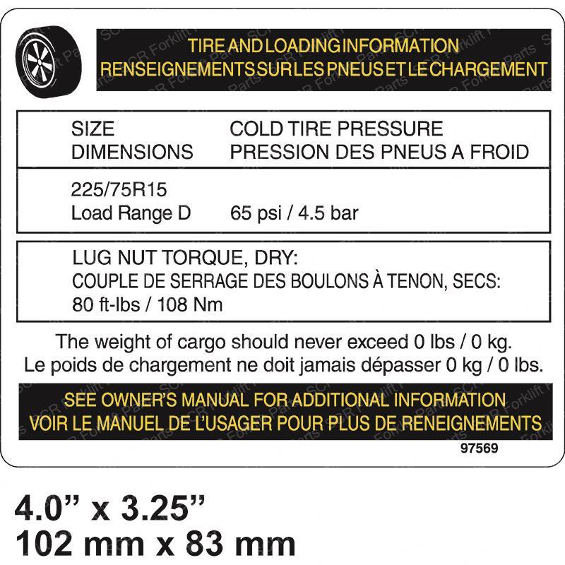 DECAL NOTICE TIRE SPECS TZ50 GN97569GT gn97569gt product image