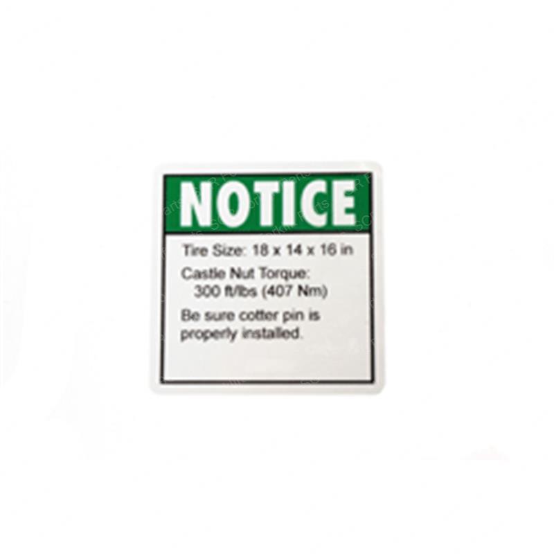 DECAL NOTICE TIRE SPECS GN44239GT gn44239gt product image