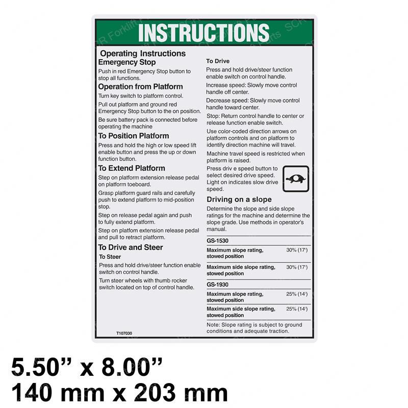 DECAL - OPERATOR INSTRUCTIONS GNT107030 gnt107030 product image