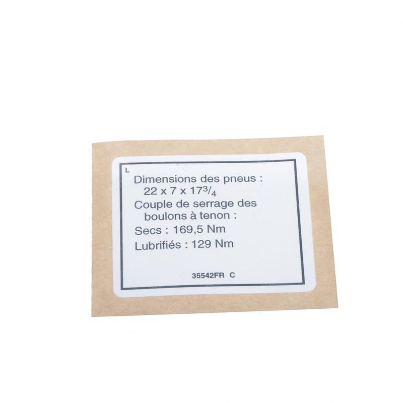 DECAL NOTICE LUG NUT TORQUE GN35542FR gn35542fr product image