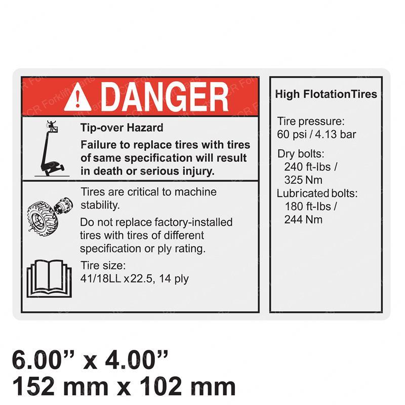 DECAL DANGER HI-FLOAT TIRE 60 GN82678 gn82678 product image