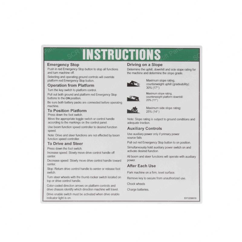 DECAL - OP INST PLATFORM JL114134GT jl114134gt product image