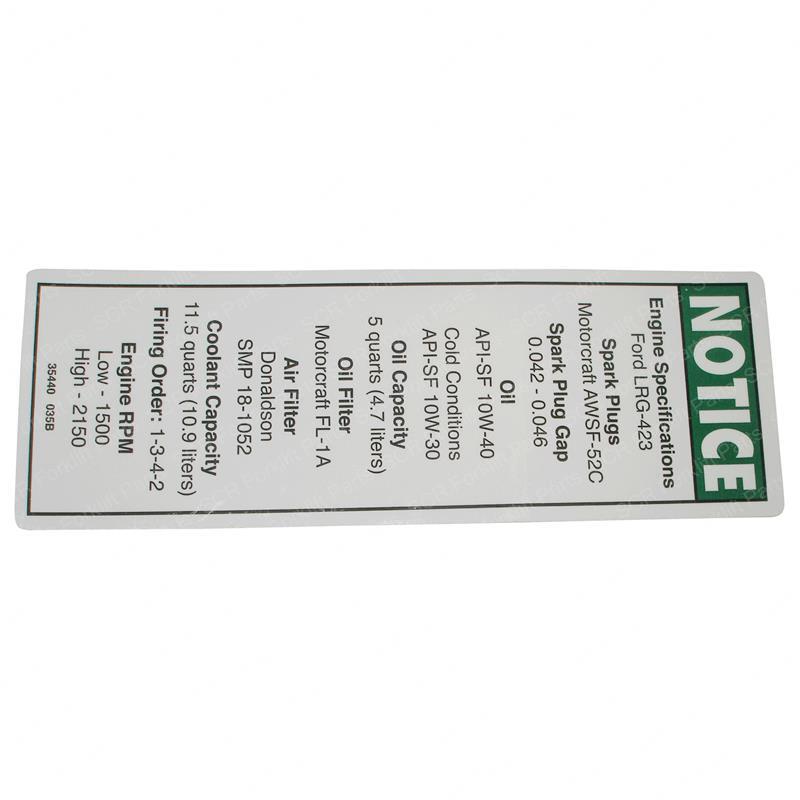 DECAL NOTICE FORD ENG SPEC GN35440 gn35440 product image