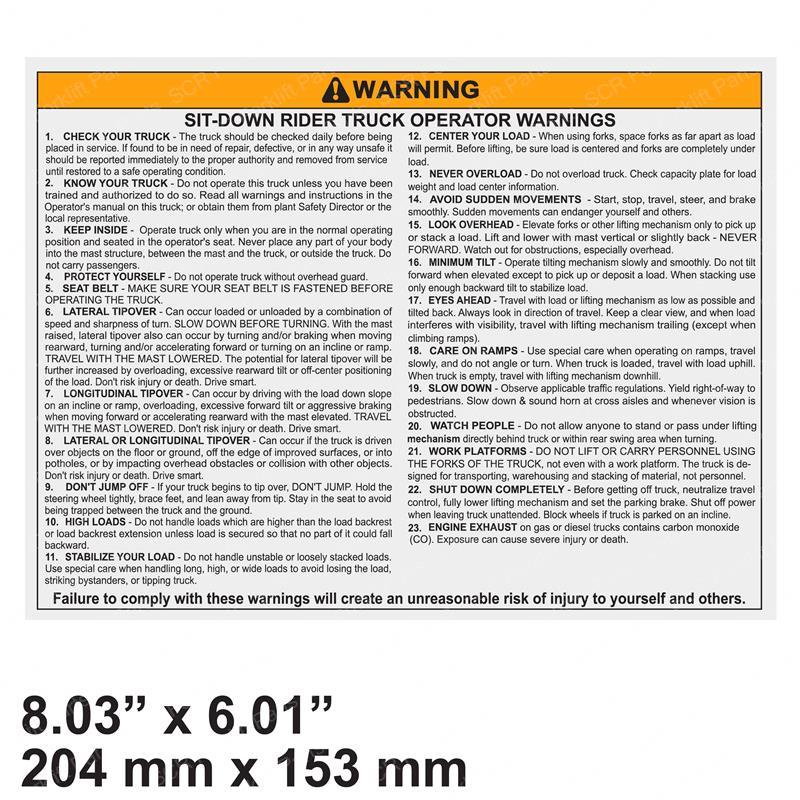 DECAL - OPERATOR WARNING LI0009385529 li0009385529 product image
