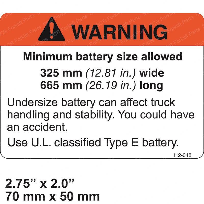 DECAL - WARNING BATTERY SIZE CR069112-048 cr069112-048 product image