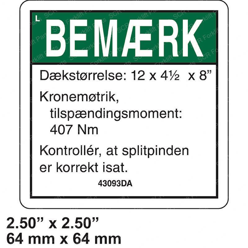 DECAL NOTICE TIRE SPECS GN43093DA gn43093da product image