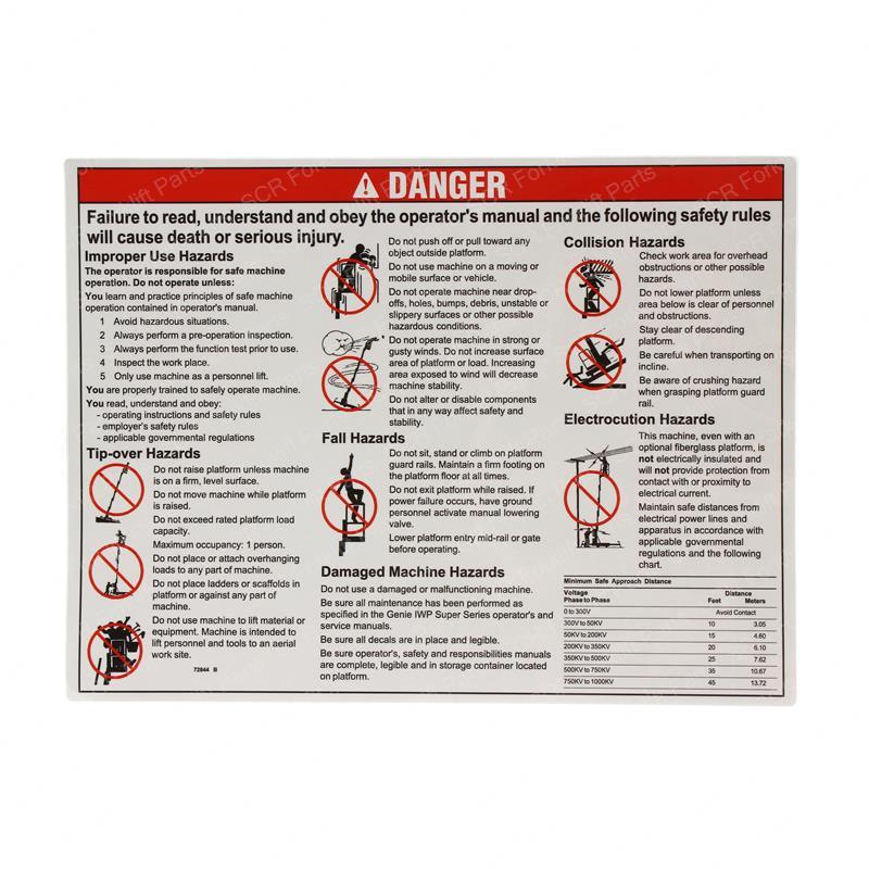 DECAL DANGER GENERAL SAFE IWP JLGN72844GT jlgn72844gt product image