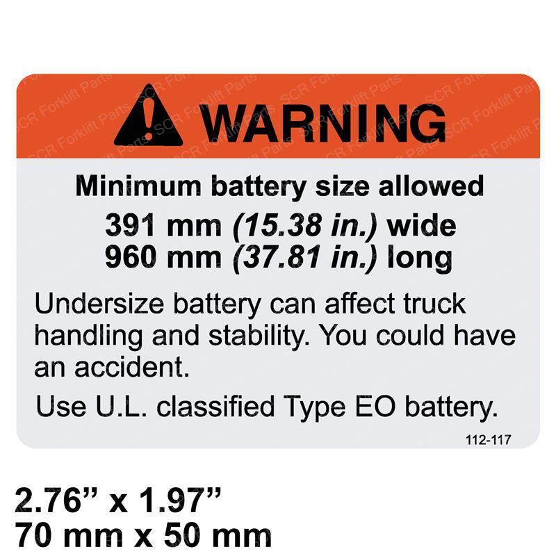 WARNING BATTERY SIZE CR069112-117 cr069112-117 product image