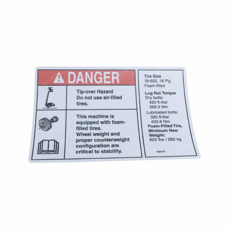 DECAL DANGER/LABEL TIRE SPECS GN133177GT gn133177gt product image