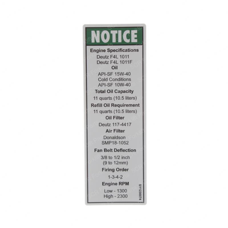 DECAL - NOTICE DEUTZ ENG SPEC GN33985GT gn33985gt product image