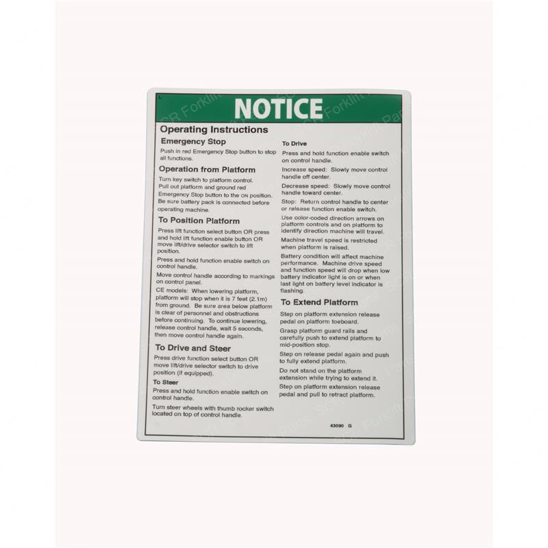 DECAL - OPERATING INSTRUCTIONS JL43090GT jl43090gt product image