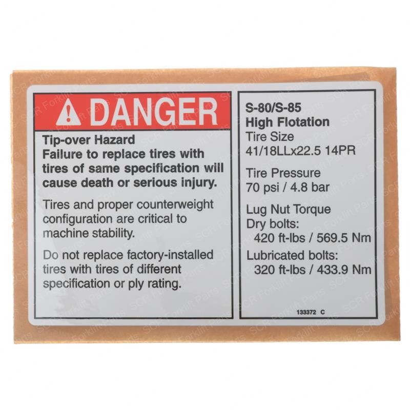 DECAL DANGER/LABEL TIRE SPECHF GN133372 gn133372 product image